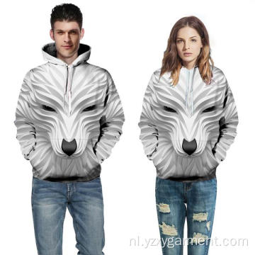 Witte lachende wolf 3D-print hoodie